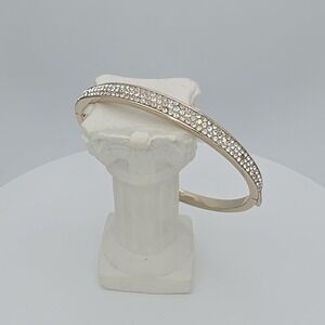 Vintage GIVENCHY Bracelet SWAROVSKI Pavé Crystal Bangle Hinged Gold Tone 6.75"